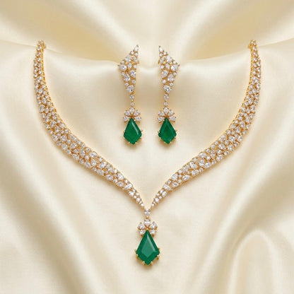Lalita Diamond Look Necklace - (GREEN)