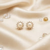 Anita Pearl Starburst Diamond Look Halo Gold Stud Earrings
