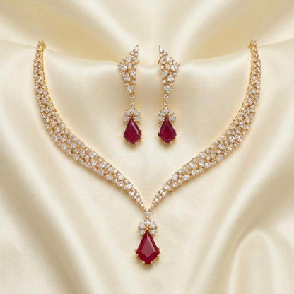Lalita Diamond Look Necklace - (RED)