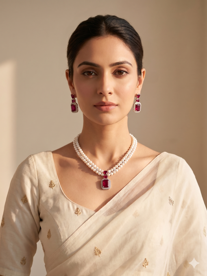 Indu Pearl Diamond Necklace Set