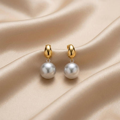 Anamika Gold Dome Huggie Hoop Pearl Drop Earrings