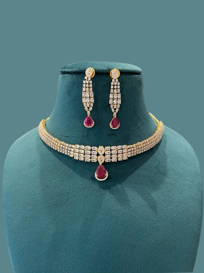 Elegant Diamond Look Drop Choker Necklace