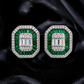 krivoya 92.5 sterling silver stud earrings featuring emerald green baguette stones and clear crystal halo accents