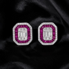 krivoya 92.5 sterling silver stud earrings featuring baguette and round cut ruby and clear stones on black silk
